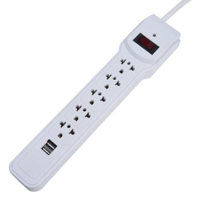 China Easy Installation 5 Outlet 1m Wire Extension Cable Household American Standard Backup Socket Multi Plug And Switch Power Strip With USB 2 Port for sale