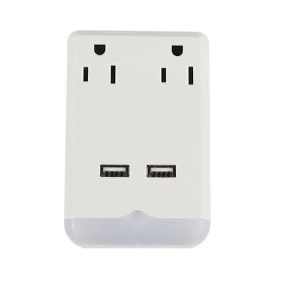 China Easy Installation US 2 Outlets 2 USB Ports Electrical Universal Travel Adapter With Light for sale