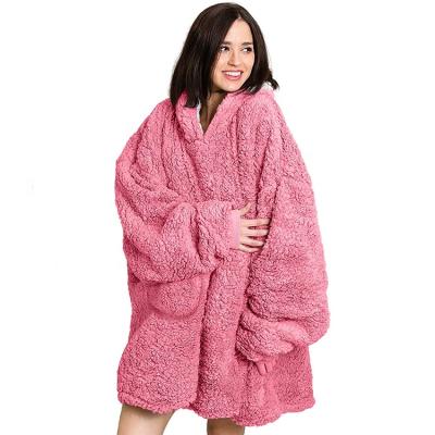 China Anti-pilling Soft Warm Reversible Hooded Sweatshirt Blanket Pink Sherpa Hoodie Blanket for sale