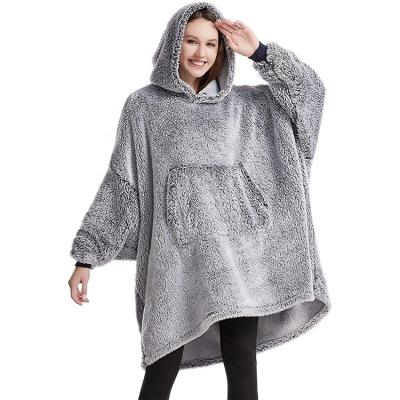 China Winter Anti-pilling Sherpa Hoody Blanket Hug Gray Warm Oversized Hoodie Blanket Wholesale for sale