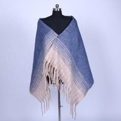 China OEM Warm Soft Cozy High Quality Polyester Buckle Ladies Shawl Blue Lady Scarf And Shawl With Tassel for sale