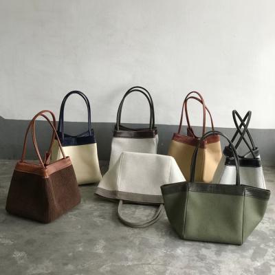 China New Fashion Patchwork Canvas Women Fashion Handbag Classic Design PU Leather Bucket Bags For Women Luxury for sale