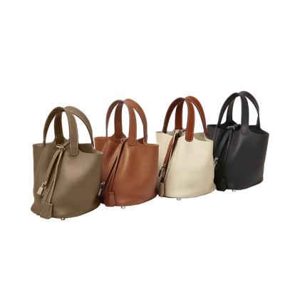 China Normcore/Minimalist Lightweight Leather Bags Large Capacity Bucket Contrast Color Shoulder Bag Two Piece Paneled Women Handbag for sale