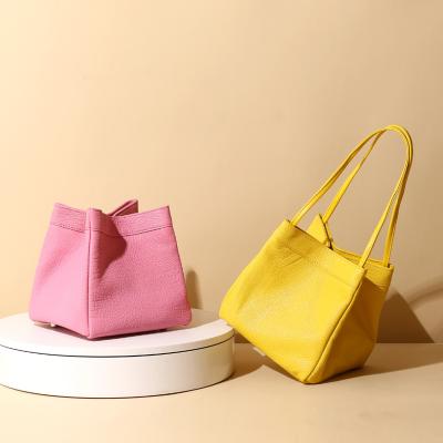 China Factory 2021 fashion top layer trending genuine leather luxury handbags bucket goatskin for women handbag for sale