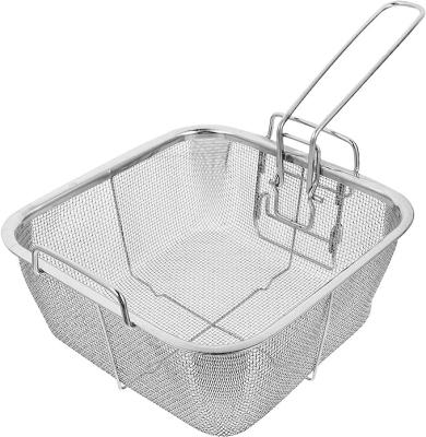 China Metal Hot Selling Stainless Steel Deep Frying Basket Mesh strainer for serving food with removable handle for sale