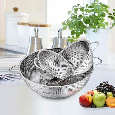 China Metal Stainless Steel Punching Hole Basket Colander  fry basket Washing Vegetable and fruit for sale