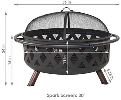 China Jianyi Crossweave Classic Outdoor Fire Pits 36in Big Fire Patio & Backyard Wood Burning Firepit w/h Poker Spark Screen Cover Black for sale