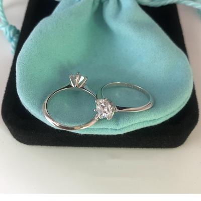 China Female S925 t family six claw one carat wedding proposal couple pairs ring simulation punk silver diamond ring diamond ring for sale