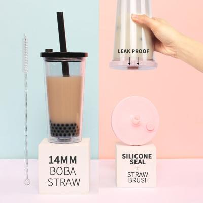 China Double Wall Maker 20oz 24oz SKA Bubble Tea Reusable Plastic Tumbler Stocked Cups With Straw for sale