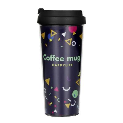 China Durable High Quality 16oz Double Wall Plastic Travel Coffee Mug With Insert Paper à venda