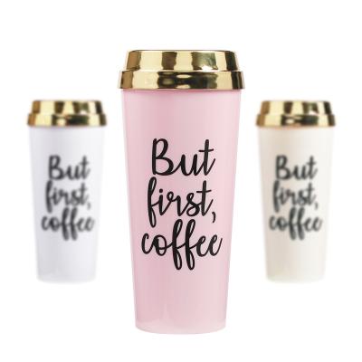 China Viable Wholesale Sublimation Food Grade Wall Travel BPA Free Eco Friendly 16OZ Plastic Double Mugs Double Mugs With Lid for sale