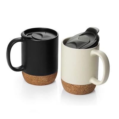 Китай Modern Customized Wide Coffee Mugs 15oz PP Lid Porcelain Mugs Blank White Coffee Mug Sublimation Ceramic Tumbler With Cork Bottom продается