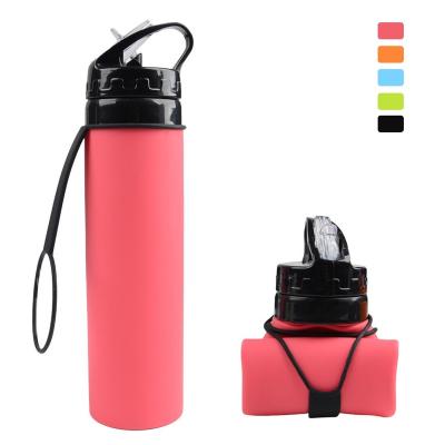 China New Logo Collapsible Drinking Water Bottle 2021 Viable Custom Collapsible Silicone Water Bottle With Sealing Lid en venta