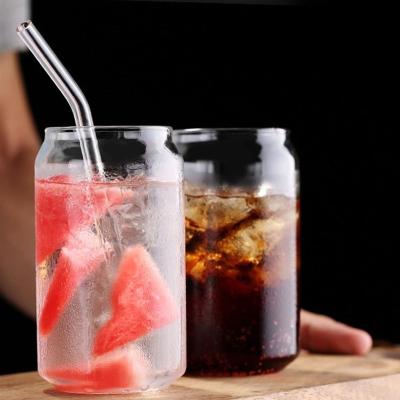 China Modern Wholesale Custom Sublimation White Clear Boba Tea Mug Can Shaped Glass Tumbler Cups With Lid Straw en venta