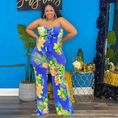 China Plus Size 2021 Autumn Fashionable Women Printed Plus Size Backless Strapless Breathable Wide Leg Overalls for sale