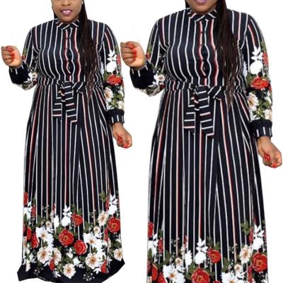 China Summer Breathable Long Dress Big Size Dress Color Striped Dresses Plus Belt 3XL Women Clothing Vestidos for sale