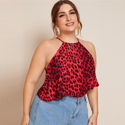 China 2021 Plus Size Sling Supply European and American Women Clothes Halter Leopard Print Loose Sleeveless Top Vest 11949 for sale