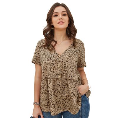 China Anti-wrinkle V-neck blouse 2020 summer plus size fashion clothing women's tops and blouses for sale