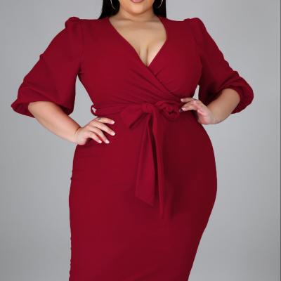 China Fairy 2021 105 viable plus size autumn formal dress solid color women tight dress plus size dress for sale