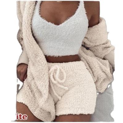 China DLL New Arrival Fall And Winter Breathable Long Sleeve Plush Sets Three Pieces Pajamas For Women Sleepwear for sale