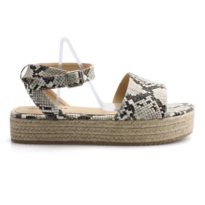 China Women's Best-selling Outdoor Formal Popular Ankle Strap Snake Black Elastic PU Three Layers Jute Wedge Sandals Shoes for sale