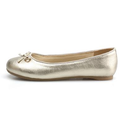 China Girls Round Party French Causal Compulsory Round Soft Insole Pu Toe Gold Fashion Ballerina Flats Shoes Good Quality for sale