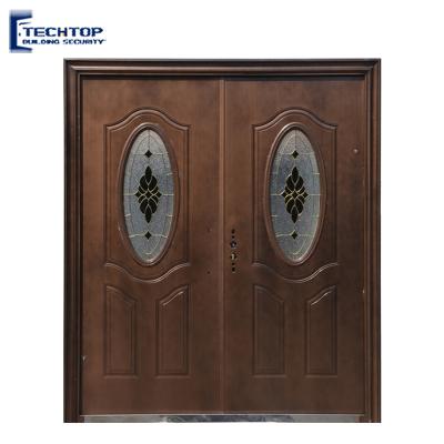 China TECHTOP Modern Hot Sale Customized Front Entry Exterior Double Door Security Steel Double Door With Glass for sale