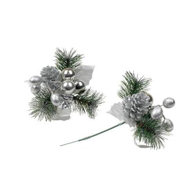 China 2020 Wholesale Custom Silver Plastic Ornaments Luxury Christmas Picks for sale