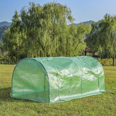 China Steel Tube 16mm*0.35mm Wind Resistant Waterproof UV Protect Popular Home Garden Portable Round Lid Poly Garden Tunnel Greenhouse for sale