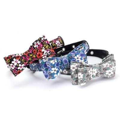 China Multi Colors Dog Viable Durable Bow Tie Dog Collar PU Leather Dog Collar for sale