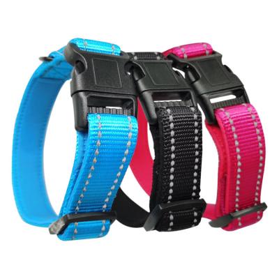 China High Quality Reflective Soft Padded Dog Collar Neoprene Padded Adjustable Nylon Dog Collar for sale