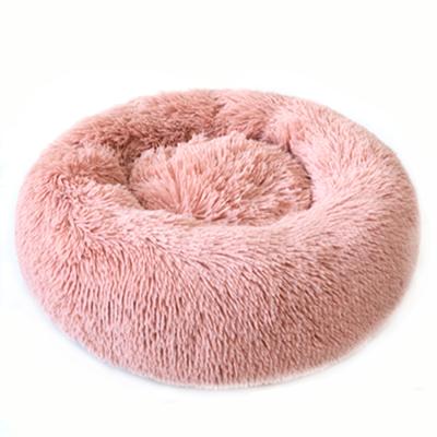 China Wholesale Custom Viable Long Shaggy Faux Fur Donut Cuddle Plush Dog Bed for sale