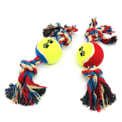 China Viable Funny Dog Cotton Rope Dog Toy Dog Tennis Ball Rope Toy for sale