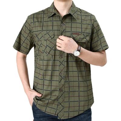 China Anti-pilling Men's Short Sleeve Cotton Shirt Plaid Pattern Casual Shirt Increasing Rising Chasing Formal Dress Shirt for sale