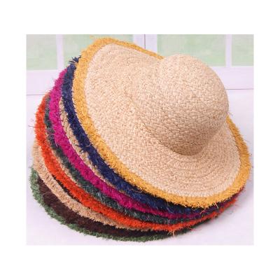 China Handmade Colorful Raffia Straw Hat Extra Large Wide Image Women's Overflow Straw Hat Summer Sun Beach Sun Visor Hat for sale