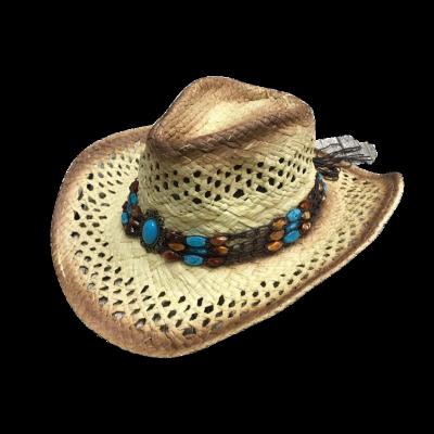 China Handmade Charcoal Straw Cowboy Hat Mexico Character Raffia Sombreros Hollow Out Summer Beach Sun Western Cowboy Hat for sale