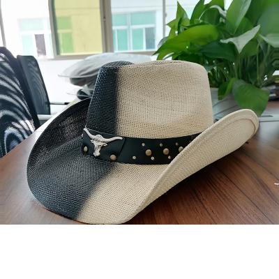 China High Quality Men's Wide Brim Straw Hat Straw Cowboy Hat Shapable Straw Hat Striped Brim USA Paper Flag Sombreros for sale