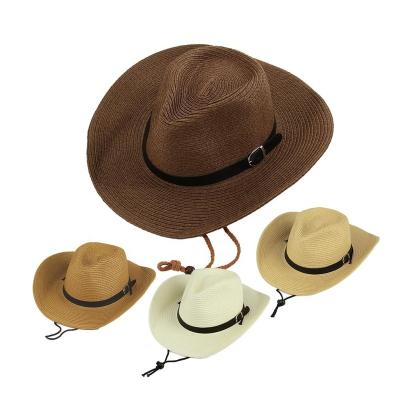 China Character Men's Straw Cowboy Hat Summer Beach Sun Wide Brim Panama Hat Mexico Paper Sombreros for sale