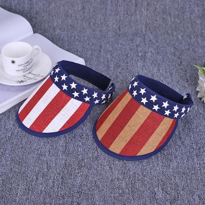 China Character USA American Flag Printed Paper Straw Visor Hat Air Top Summer Visor Hat Beach Sun Hats for sale