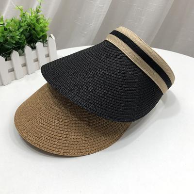 China Women Barred Shape Straw Visor Hat Beach Summer Sun Visor Hat Air Paper Top Wide Brim Straw Hat for sale