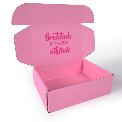 China Biodegradable Custom Logo Corrugated Pink Box Packaging Custom Mailing Clothes Gift Box Pink Packaging Box With Logo for sale