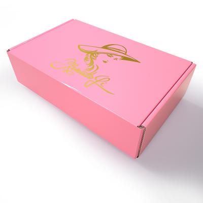 China Biodegradable Custom Logo Corrugated Pink Hair Extension Packaging For Wig Gift Box Wig Packaging Box With Logo for sale