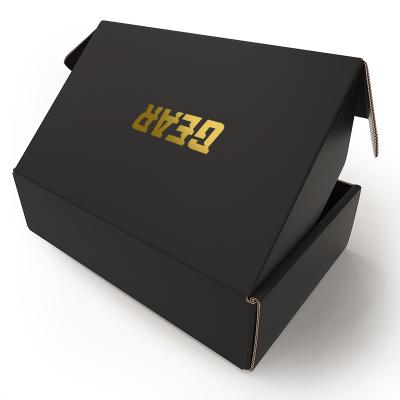 China Biodegradable Stain Gold Foil Logo Matte Black Custom Printed Clothing UV Shoes Corrugated Box With Logo Large Shipping Packaging Box for sale