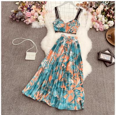 China Bohemian sleeveless natural two-piece Maxi Casual Dress For Women elegant floral 2022 new fashion anti-static size one for sale