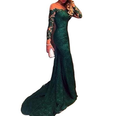 China Fast Delivery Viable One - Line Wholesale Off Shoulder Lace Long Sleeve Floor Length Evening Dresses For Women Dress Formal Gowns for sale