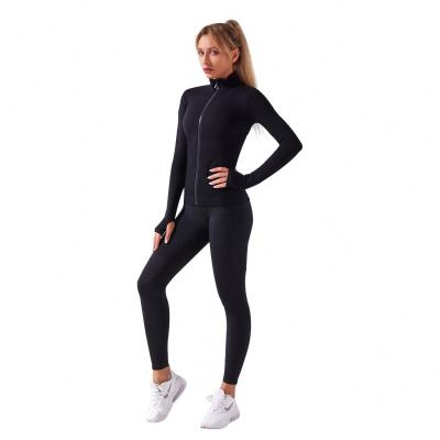 China Antibacterial High Neck Long Sleeve Fitness Jogging Suit Workout Clothes Sports Top Wear Zipper Yoga Culture Woman 2021 for sale