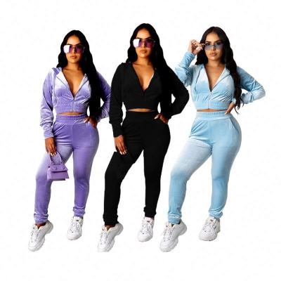 China High Quality Breathable Two Piece Set Crop Tracksuit 2 Zipper Hoodie Sportswear Casual Velor Sweat Jogging Suit for sale