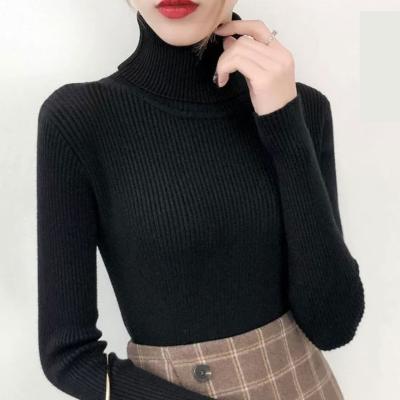 China Anti-wrinkle 23 colors fall winter women's cheap clothing solid color thin long sleeve cord knit sweater collar cashmere sweater top for sale