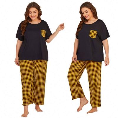 China Latest Breathable Wholesale Plaid Cotton Black And Yellow Pajamas Plus Size Women Clothing Urban Life Home for sale