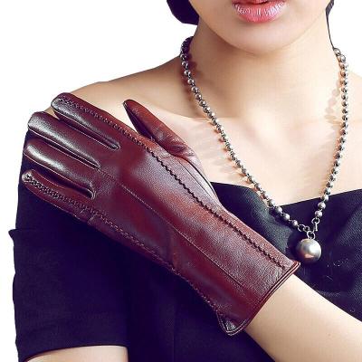 China WZ028 Winter Fashion Women Soft Warm Touch Screen Gloves Outdoor Lady Goatskin Leather Gloves for sale